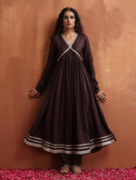Thumbnail for trueBrowns Brown Metallic Flared Anarkali Kurta Set