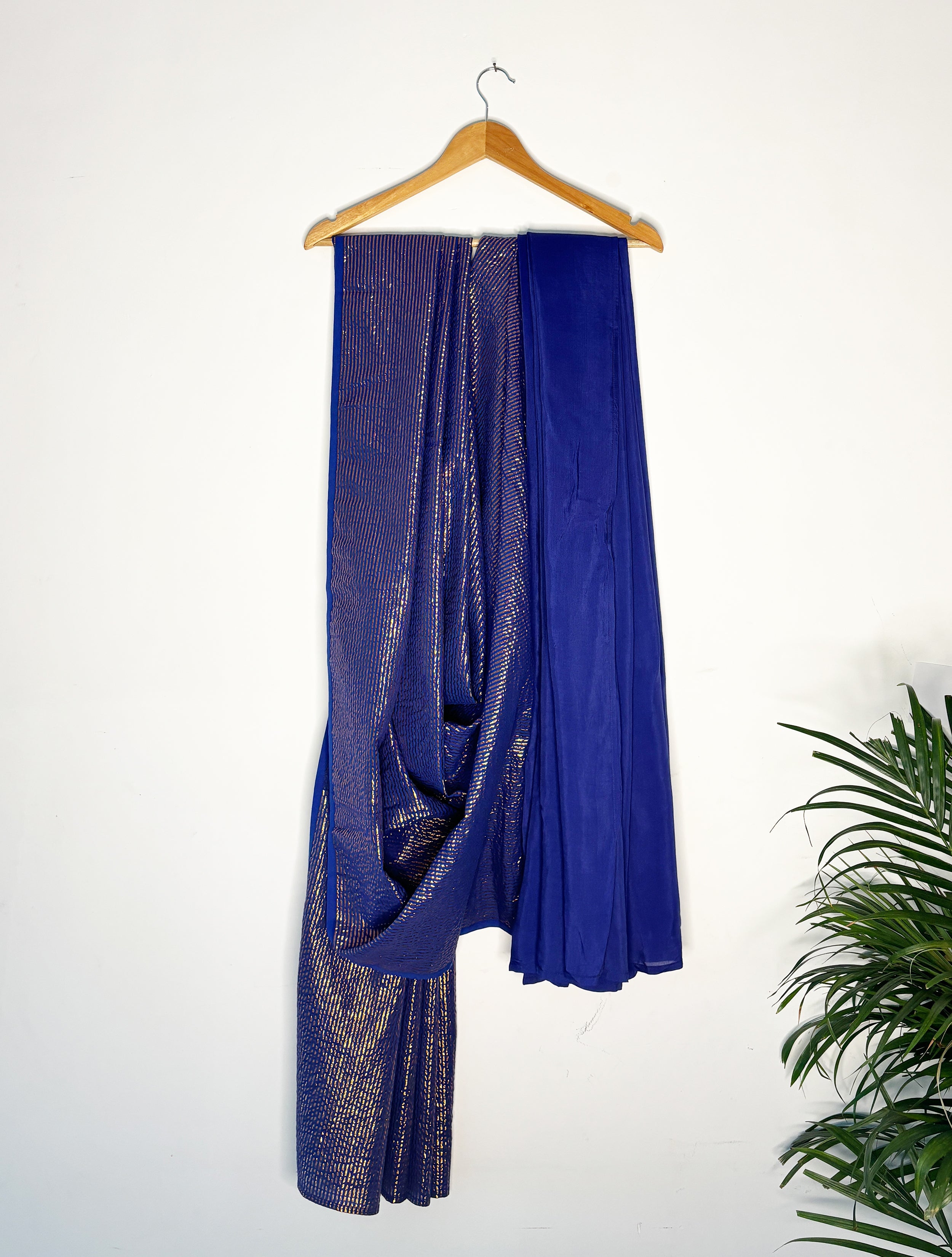 trueBrowns Electric Blue Metallic Saree - Distacart