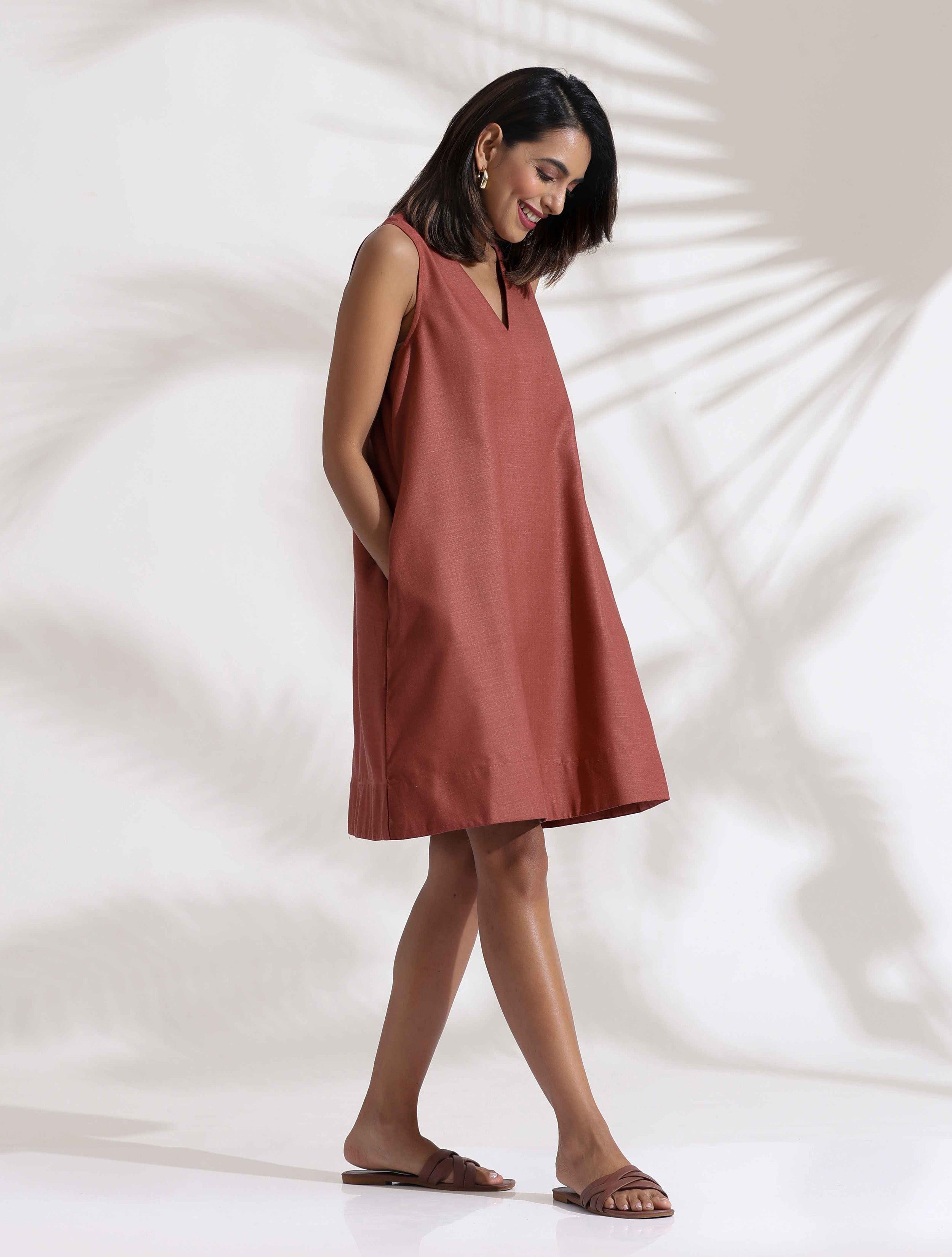 trueBrowns Pink Slub Dress - Distacart