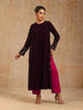 trueBrowns Wine Velvet Embroidered Kurta - Distacart