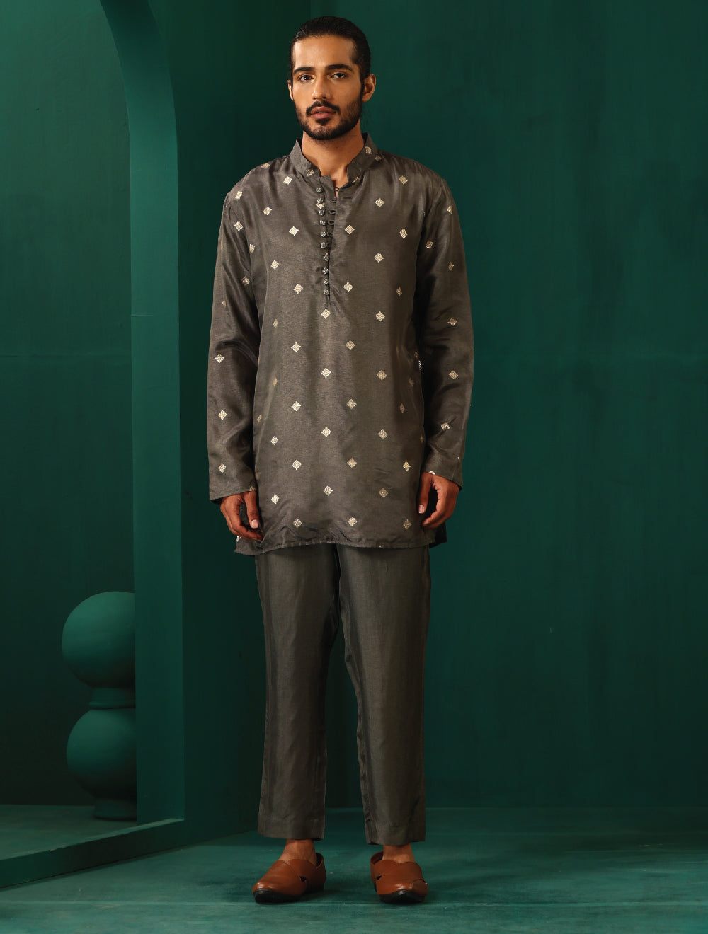 trueBrowns Men's Grey Diamond Viscose Silk Co-ord Set - Distacart