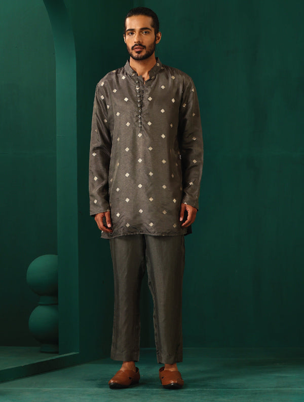 trueBrowns Men's Grey Diamond Viscose Silk Co-ord Set - Distacart