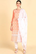 Thumbnail for Ahika Peach Poly Silk Straight Suit Set