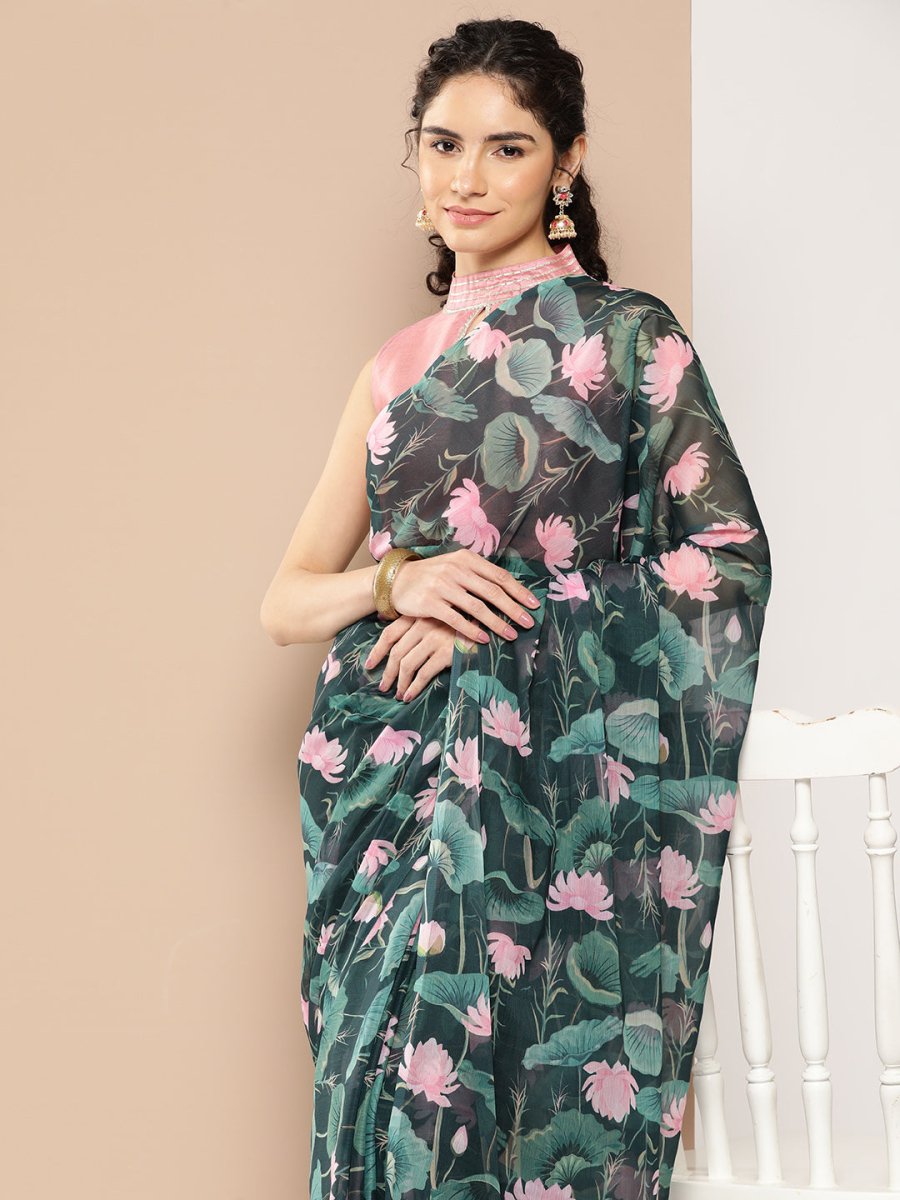 Ahalyaa Floral Poly Chiffon Saree - Distacart