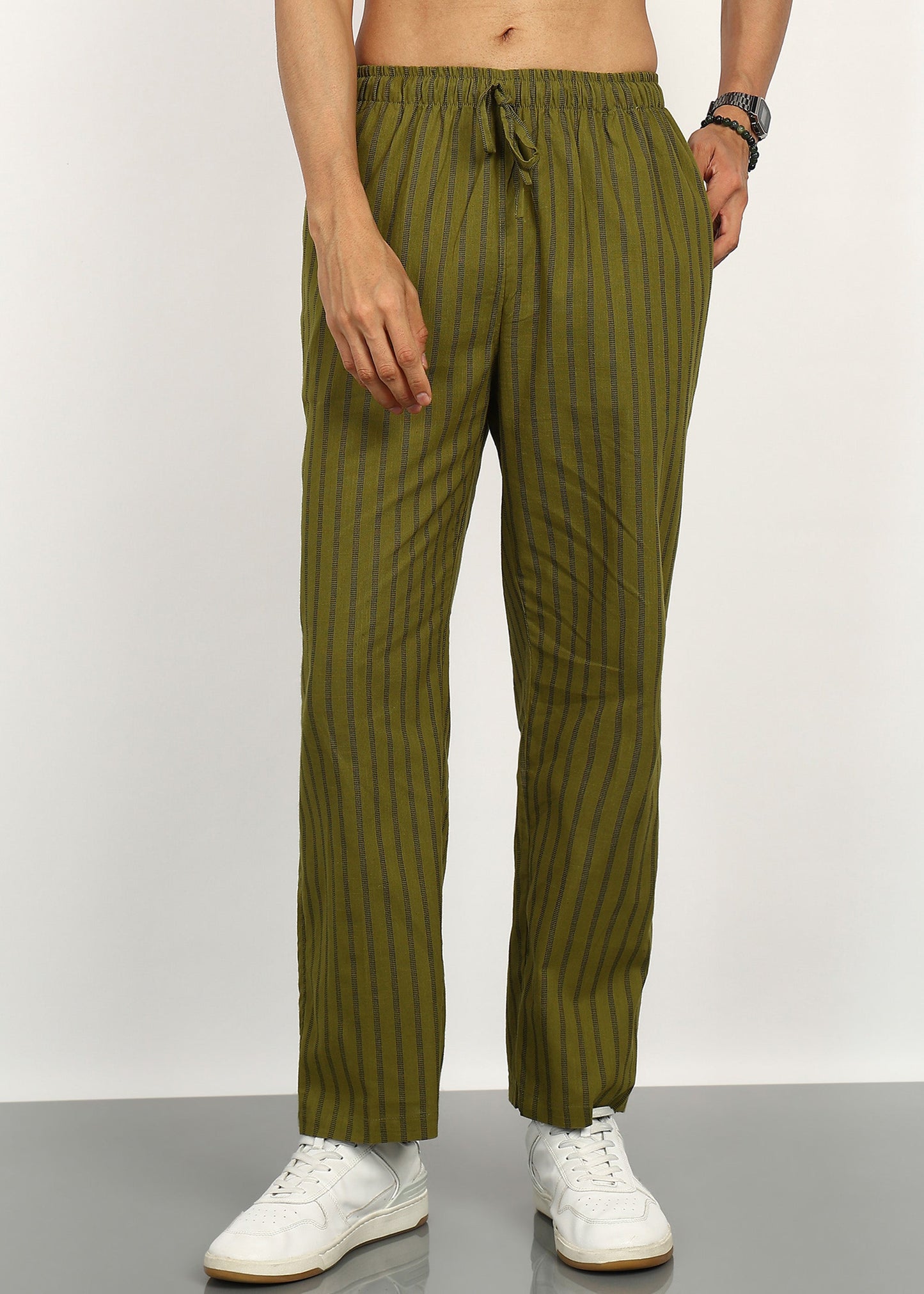 Fabmade Olive Stripe Linen Trouser - Distacart