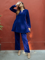 Thumbnail for trueBrowns Blue Solid Velvet Co-Ord Set - Distacart
