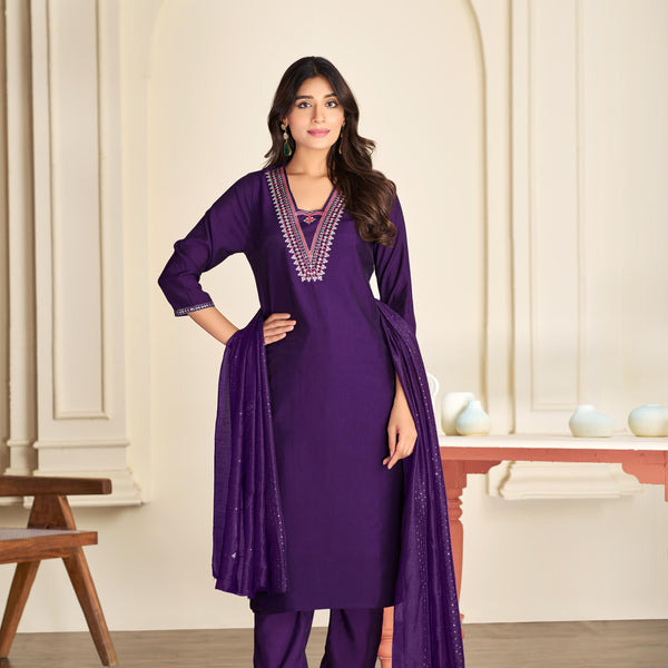 BulBul Tapasya Silk Purple Kurta Set with Dupatta