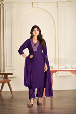Thumbnail for BulBul Tapasya Silk Purple Kurta Set with Dupatta