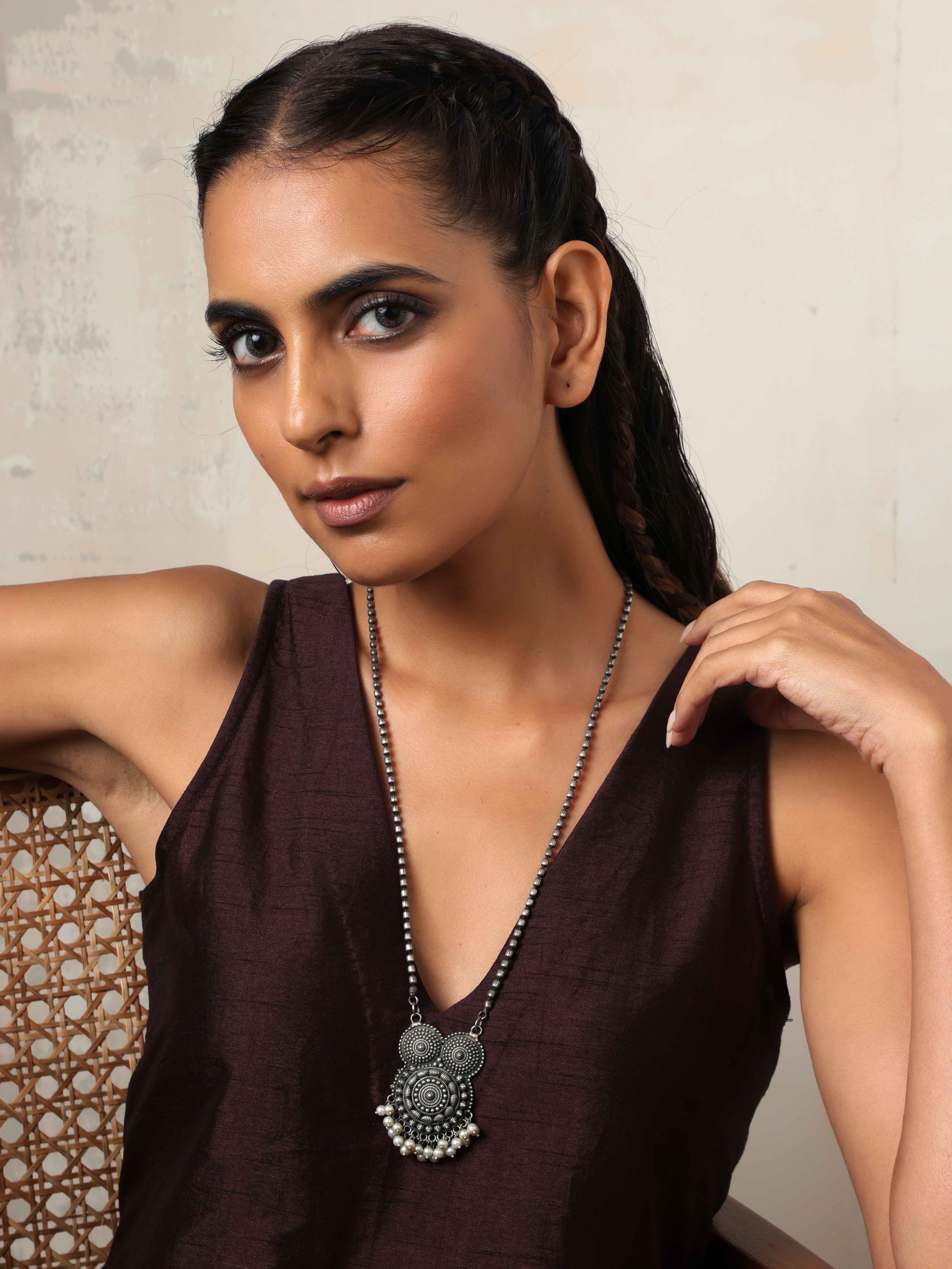 trueBrowns Silver Tone Pearl Drop Pendant Chain - Distacart