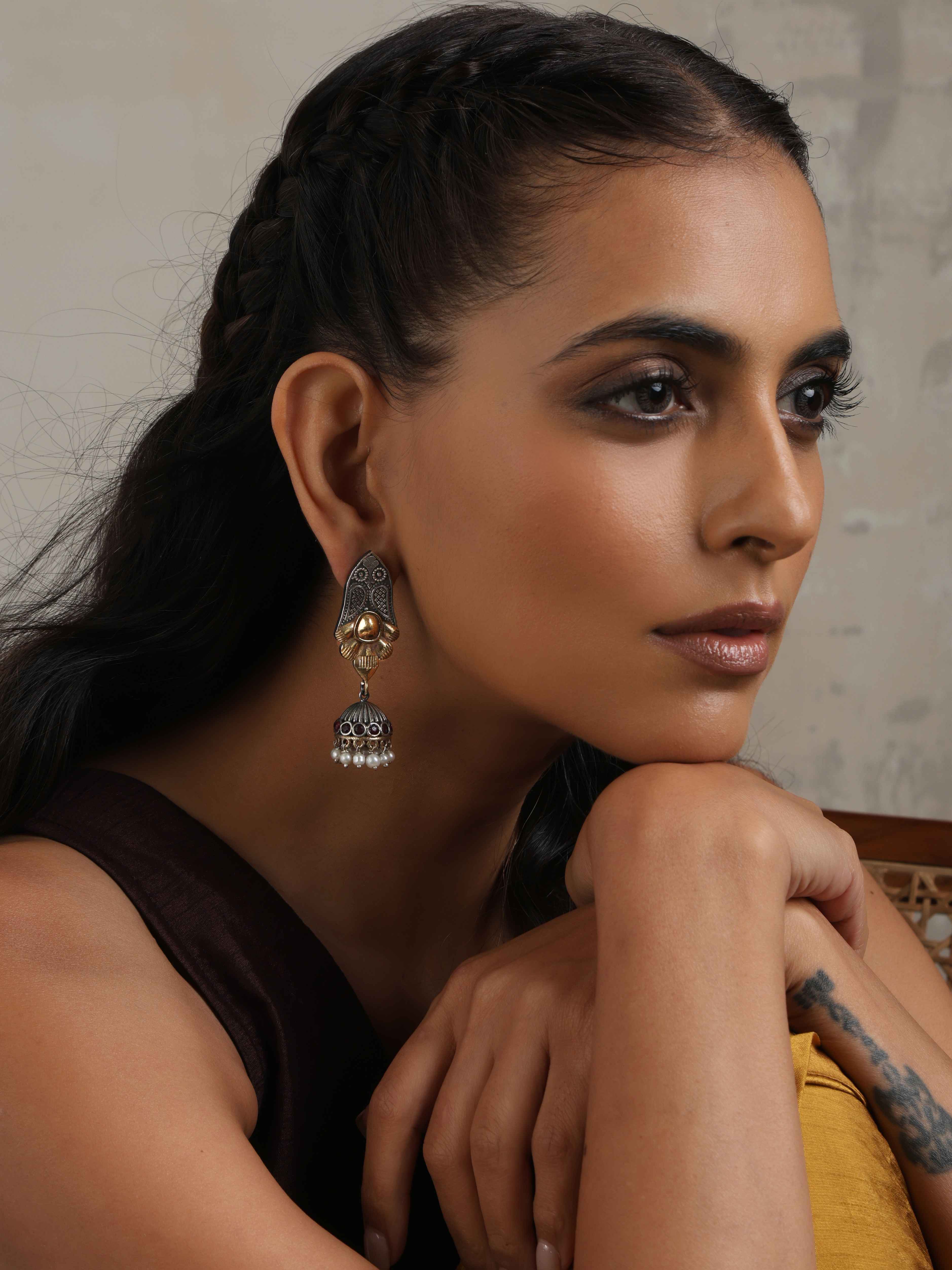 trueBrowns Silver Gold Tone Jhumka Earrings - Distacart