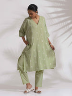Thumbnail for trueBrowns Green Cotton Floral Embroidered Kurta Co-ord Set