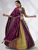 Thumbnail for House of Panchhi Green Pure Georgette Sequins And Thread Embroidery Lehenga Choli & Dupatta - Distacart
