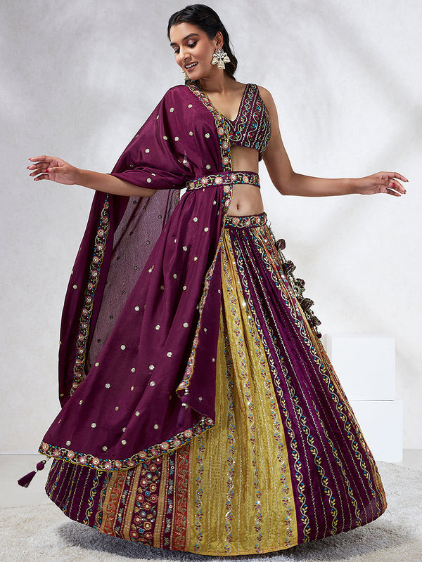 House of Panchhi Green Pure Georgette Sequins And Thread Embroidery Lehenga Choli & Dupatta - Distacart