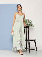 Thumbnail for Ahalyaa Women Sea Green Floral Printed Empire Gotta Patti Kurta with Trousers - Distacart