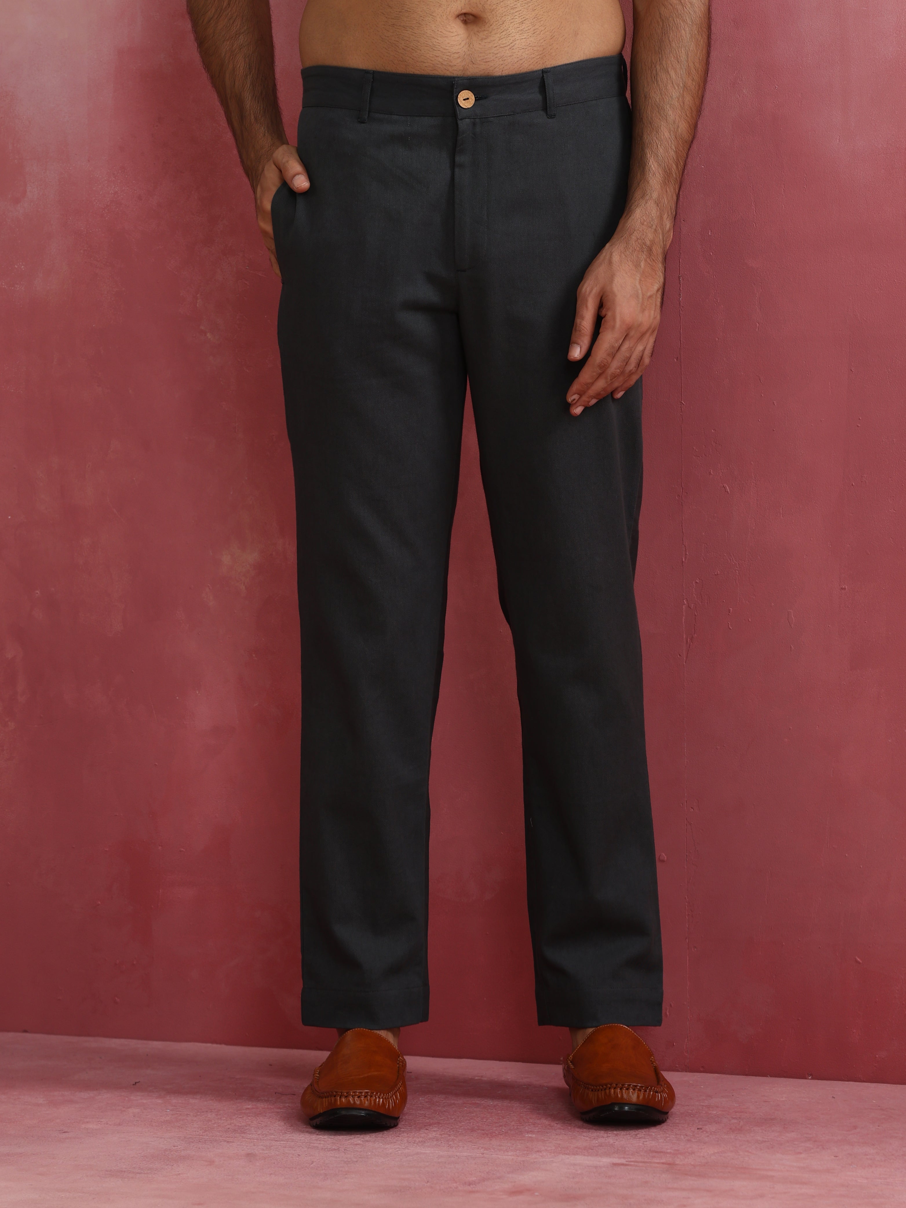 trueBrowns Men's Charcoal grey Cotton Twill Pants - Distacart