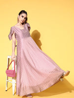 Thumbnail for Ahalyaa Chanderi Cold-Shoulders Printed Maxi Ethnic Dress - Distacart