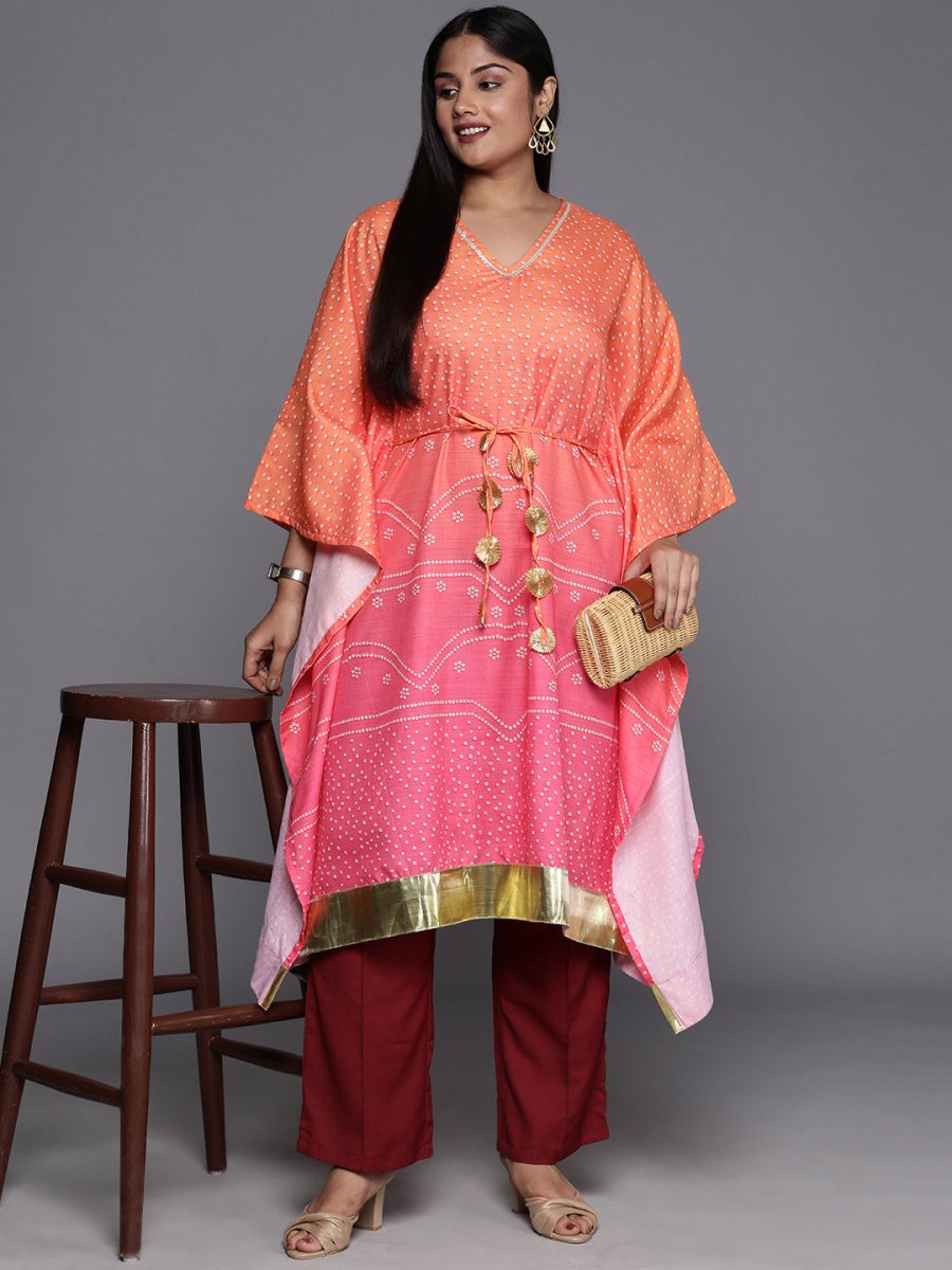 Ahalyaa Plus Size Bandhani Printed Flared Sleeves Gotta Patti Kaftan Kurta - Distacart