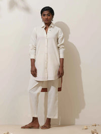 Thumbnail for trueBrowns Off-White Cotton Linen Kurta Co-Ord Set