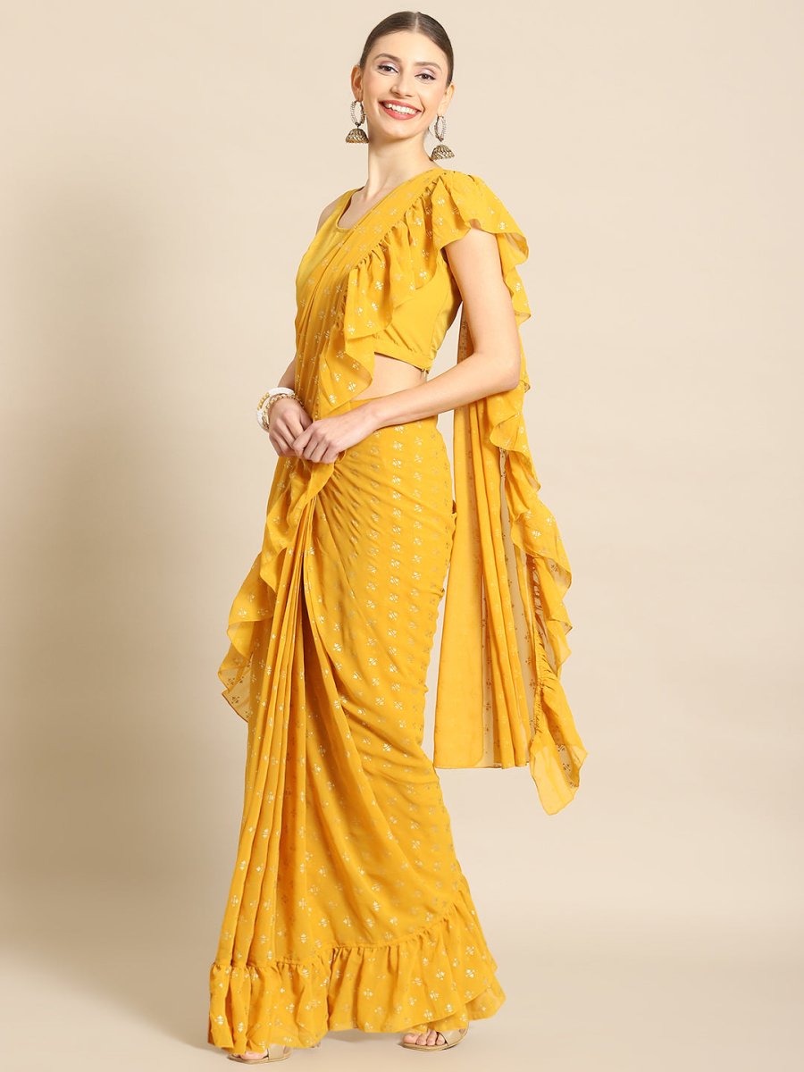 Ahalyaa Printed Ready To Wear Ruffles Saree - Distacart