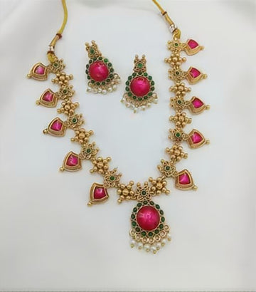 Jewel City Traditional Gold-Plated Temple Jewelry Necklace Set with Matching Earrings, Handcrafted Ethnic Bridal Party Wear - Distacart