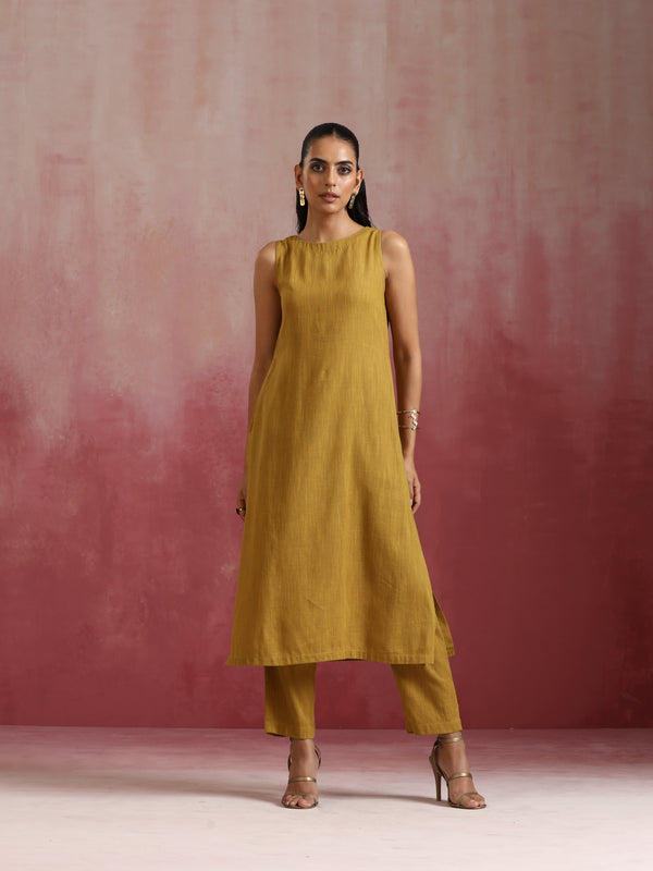 trueBrowns Mustard Cotton Kurta Set - Distacart