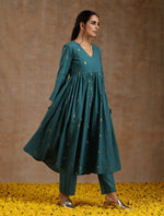 Thumbnail for trueBrowns Deep Sea Gold Cotton Kalidar Kurta Set - Distacart