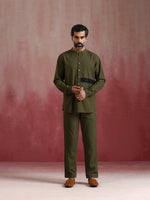 Thumbnail for trueBrowns Men's Olive green Cotton Mandarin Collar Kurta Co-ord set