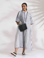 Thumbnail for trueBrowns Off-White Cotton Multi Stripe Flared Dress