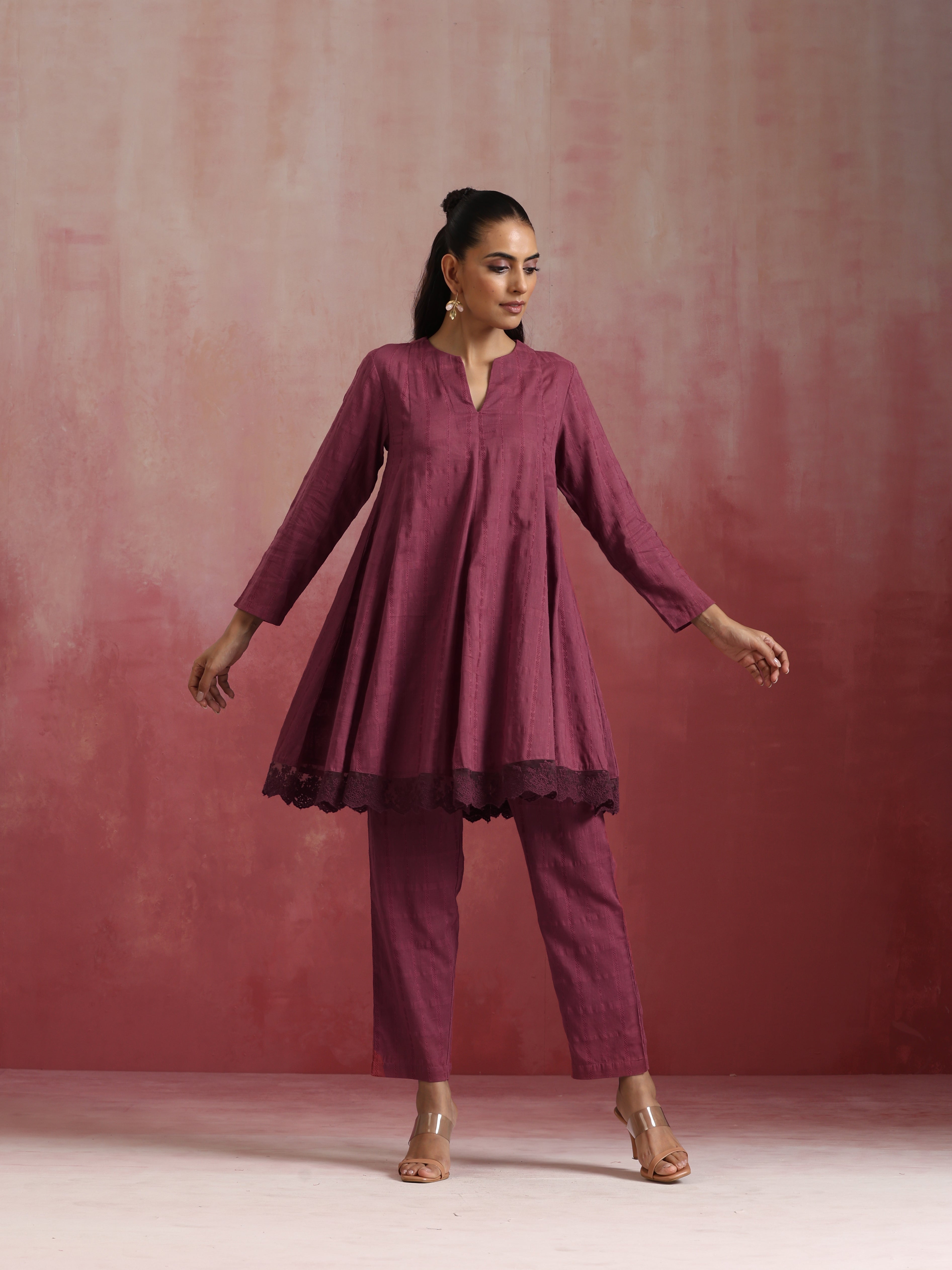 trueBrowns Mauve Cotton Dobby Co-ord set - Distacart