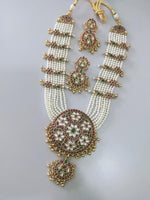 Thumbnail for Jewel City Traditional Gold-Plated Pearl Kundan Bridal Necklace Set with Earrings | Ethnic Multi-Layered Rani Haar Jewelry - Distacart