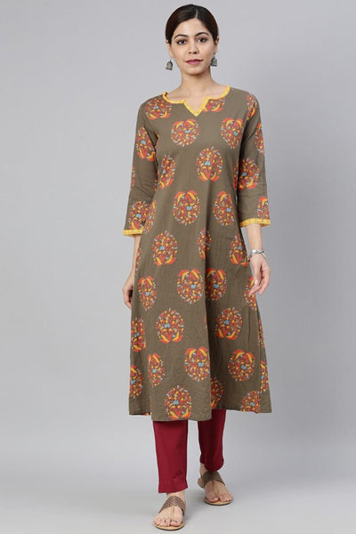 Ahika Taupe Cotton A-Line Kurta