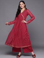 Thumbnail for Ahalyaa Women Maroon Floral Empire Kurta with Palazzos - Distacart