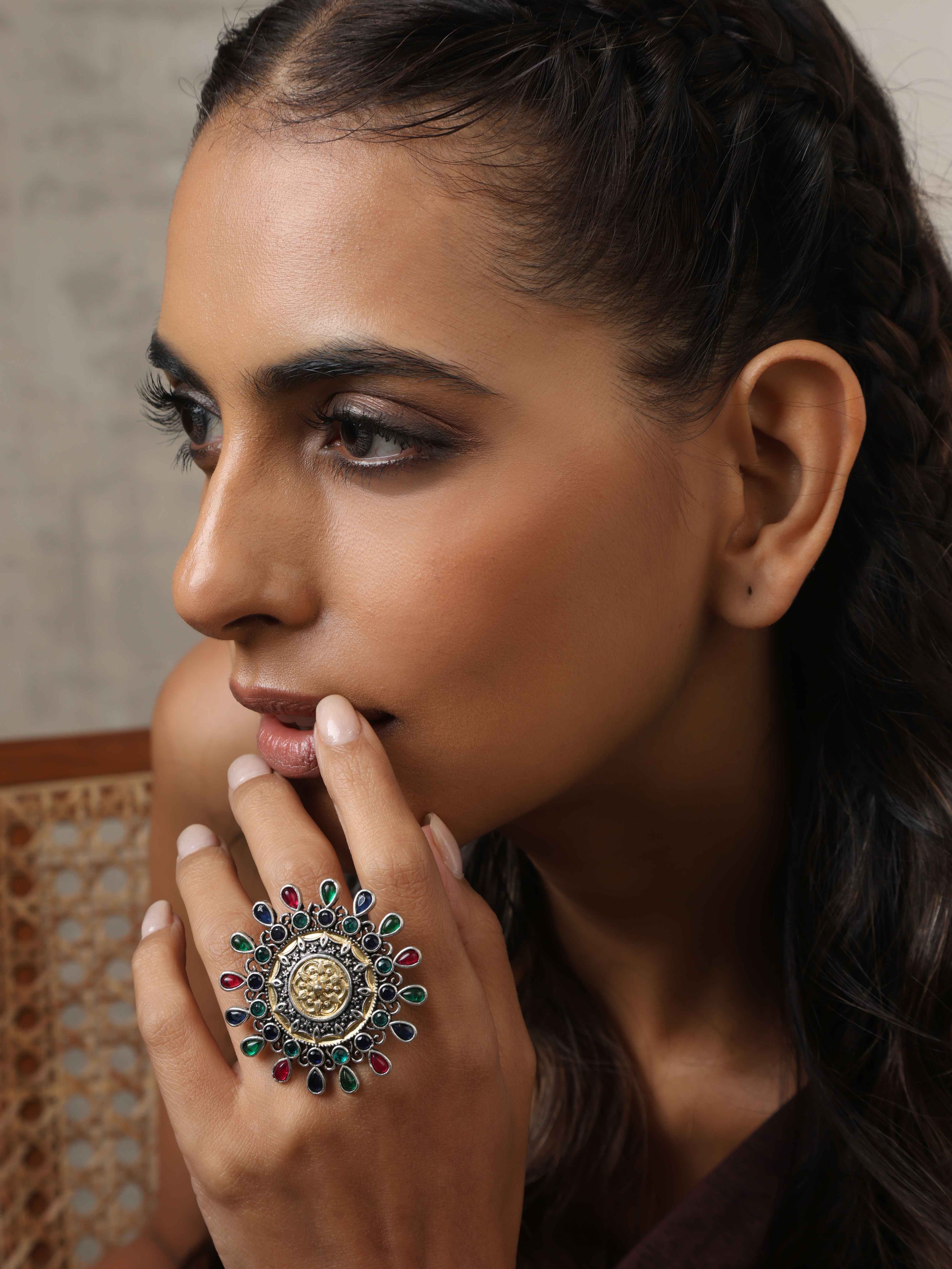 trueBrowns Silver Gold Tone Mandala Ring - Distacart