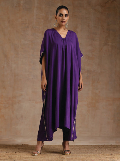 trueBrowns Violet Modal Satin Kaftan Kurta Set - Distacart