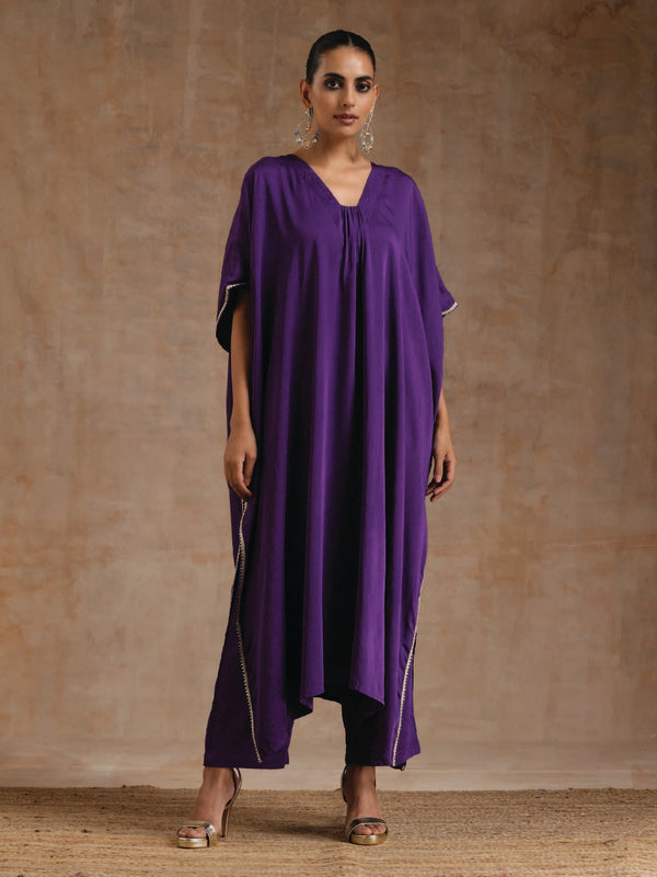 trueBrowns Violet Modal Satin Kaftan Kurta Set - Distacart