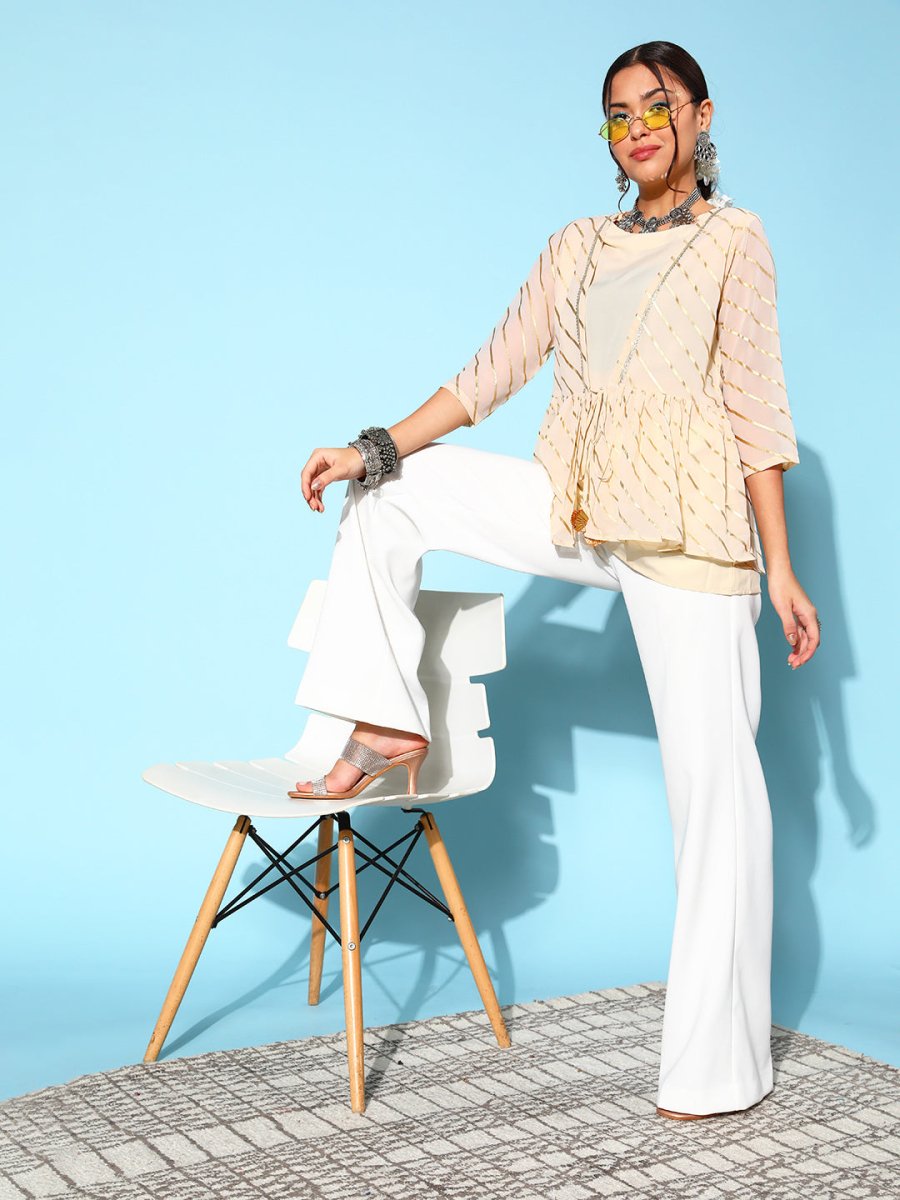 Ahalyaa Off-White Solid Fluid Tie-Up Top - Distacart