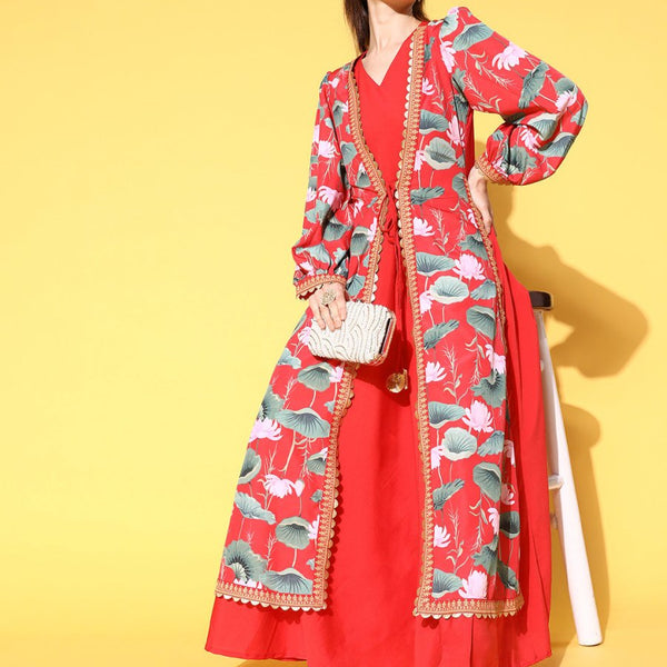 Ahalyaa Floral Printed Tie-Ups Maxi Ethnic Dress - Distacart