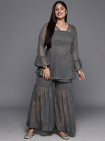 Thumbnail for Ahalyaa Plus Size Ethnic Printed Chiffon Wrap Tunic with Sharara - Distacart