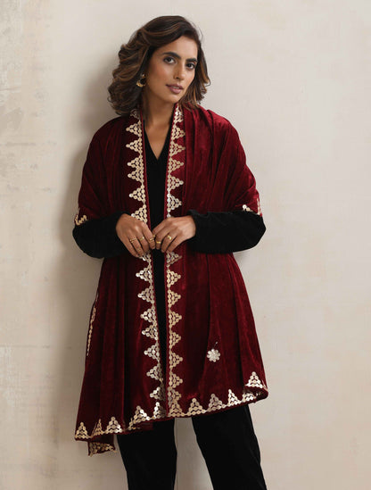 trueBrowns Maroon Velvet Gota Patti Stole - Distacart