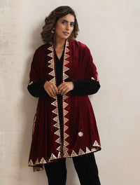 Thumbnail for trueBrowns Maroon Velvet Gota Patti Stole