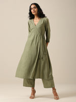 Thumbnail for trueBrowns Sage Slub Texture Angrakha Pant Set | Relove