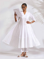 Thumbnail for trueBrowns White Cotton Schiffli Flared Anarkali Kurta Set