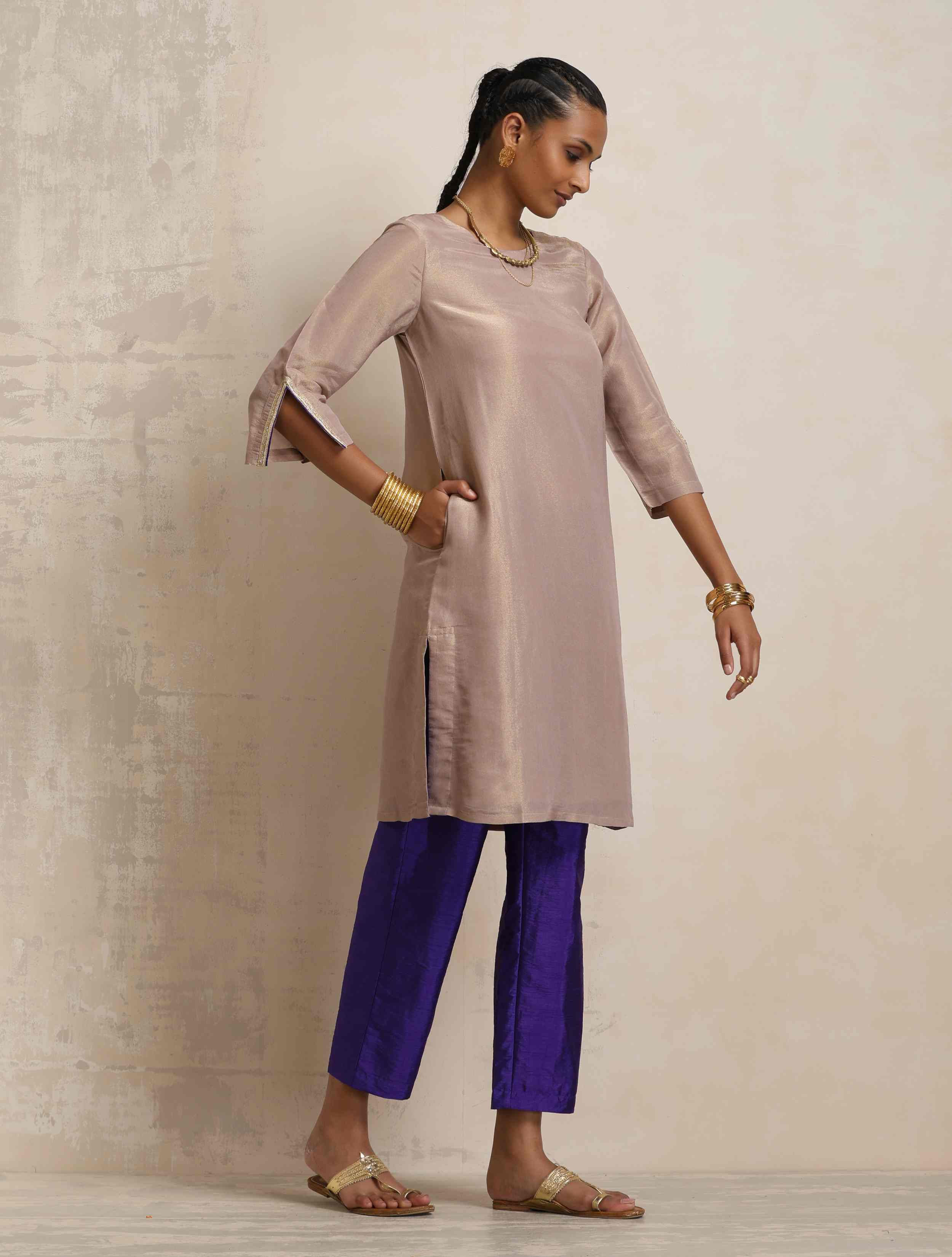 trueBrowns Lilac Tissue Kurta Co-ord Set - Distacart