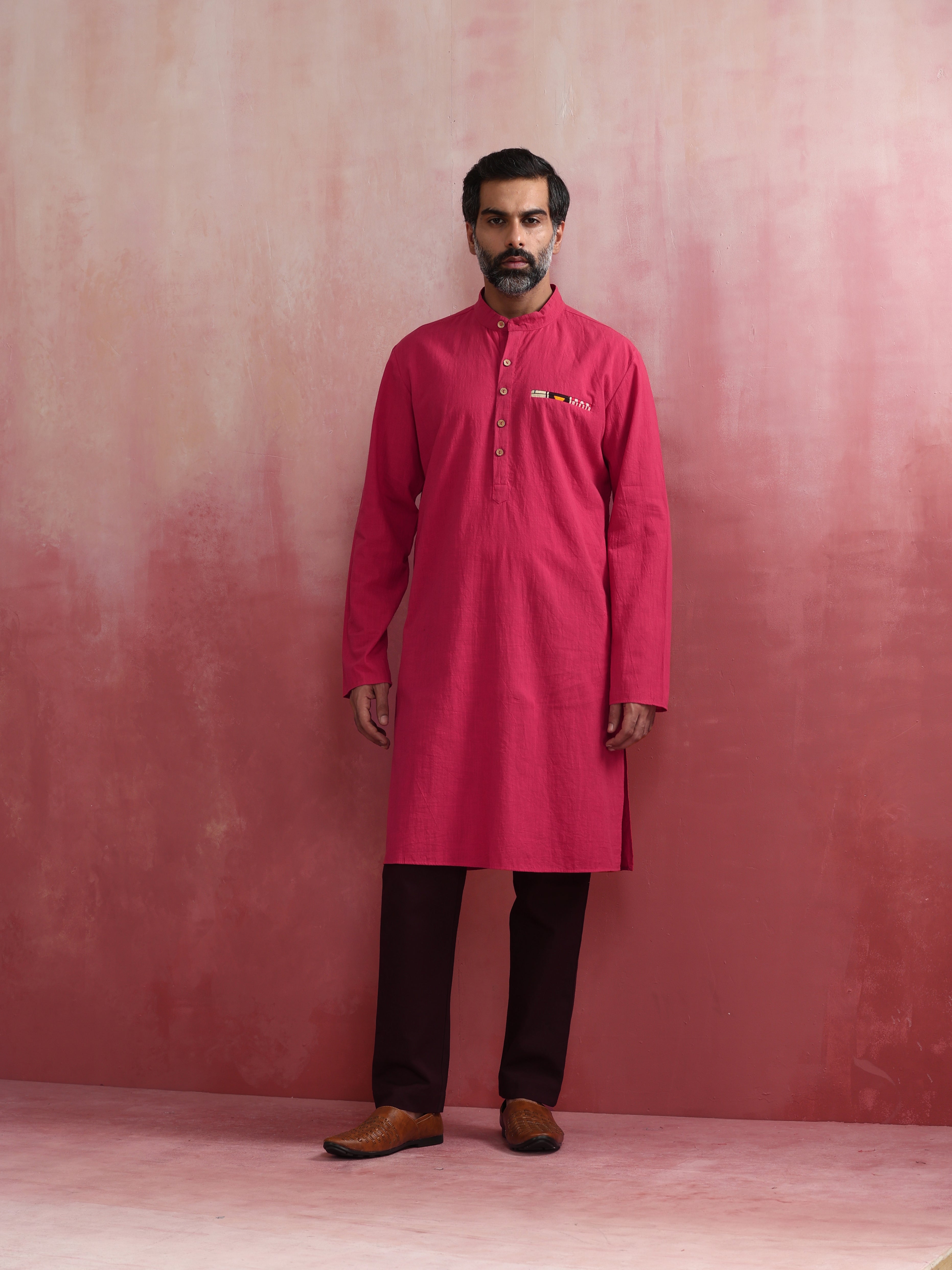 trueBrowns Men's Pink Mandarin Collar Kurta - Distacart