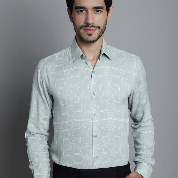 Jainish Men's Geomatric Printed Formal Shirts - Pista - Distacart