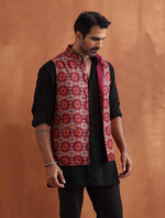 Thumbnail for trueBrowns Men's Beige Printed Nehru Jacket