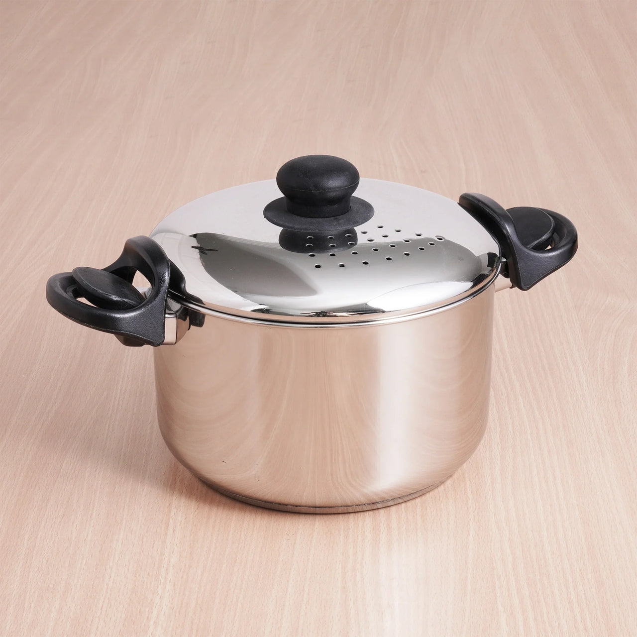 The Indus Valley Tri-steel Stainless Steel Rice Pot with Strainer Lid & Lockable Bakelite Handles, Tri-ply 3-Layer Heavy Bottom | Noodle/Pasta/Corn/Soya/Veggies Boiler Pot, Steamer Cooker, Induction & Gas, 1.08 Kg, 19cm, 3.5 L - Distacart