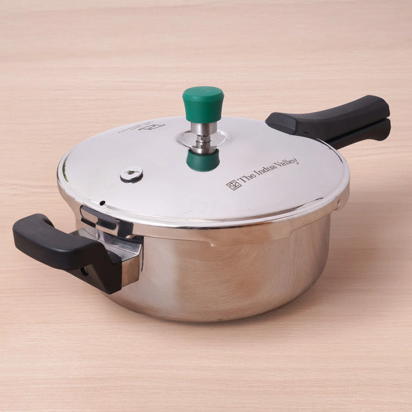 The Indus Valley Tri-ply Stainless Steel Pressure Pan, Premium Quality, 3 Layer Thick Body, Heavy Bottom, 100% Food-safe, ISI Certified, Induction & Gas, 3.5/5L