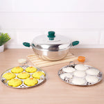 Thumbnail for The Indus Valley 14 Pit Tri-Steel Multi Pot Premium Stainless Steel Idli/ Momo Maker/  Veg Steaming Set, Tri-ply Induction Bottom, 2 Plates, 27cm