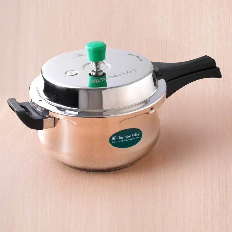 The Indus Valley Premium Stainless Steel Outer Lid Handi Pressure Cooker 1.5L/3.5L/5.5L, Premium Quality, Heavy Bottom, 100% Safe, ISI Certified, 3 Yr Warranty, Induction & Gas - Dista